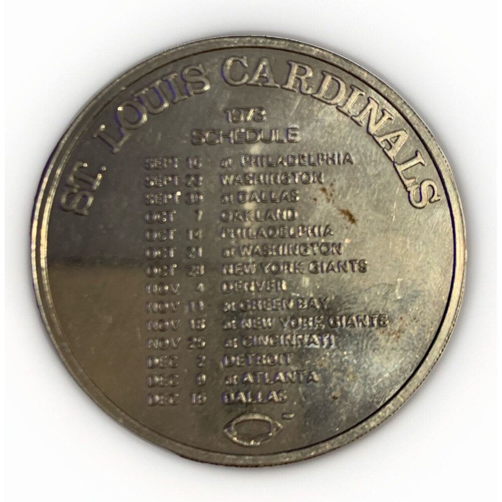 1973 St. Louis, Cardinals Football Schedule Johnnie Walker Red Scotch Token Coin